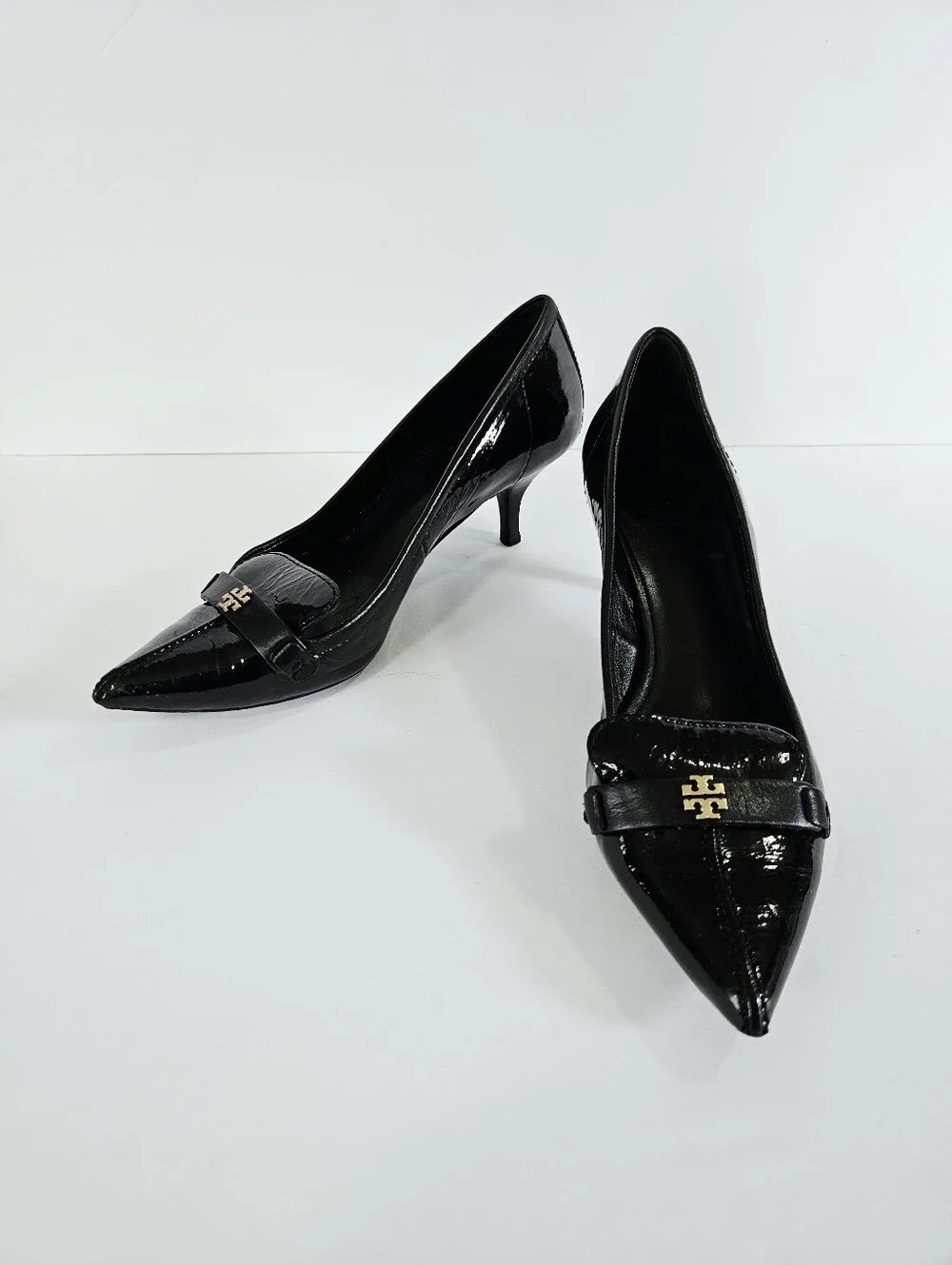 Tory Burch Vintage Sleep Pointed Toe Black Patent Leather Kitten Heel Pumps 7